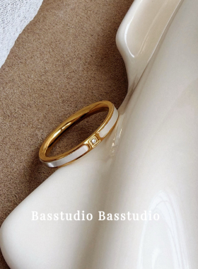 Basstudio不掉色原创设计小众贝母镶钻戒指女轻奢高级感食指戒