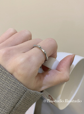 Basstudio 复古竹节戒指韩国INS风经典百搭钛钢镀18K金银色不掉色