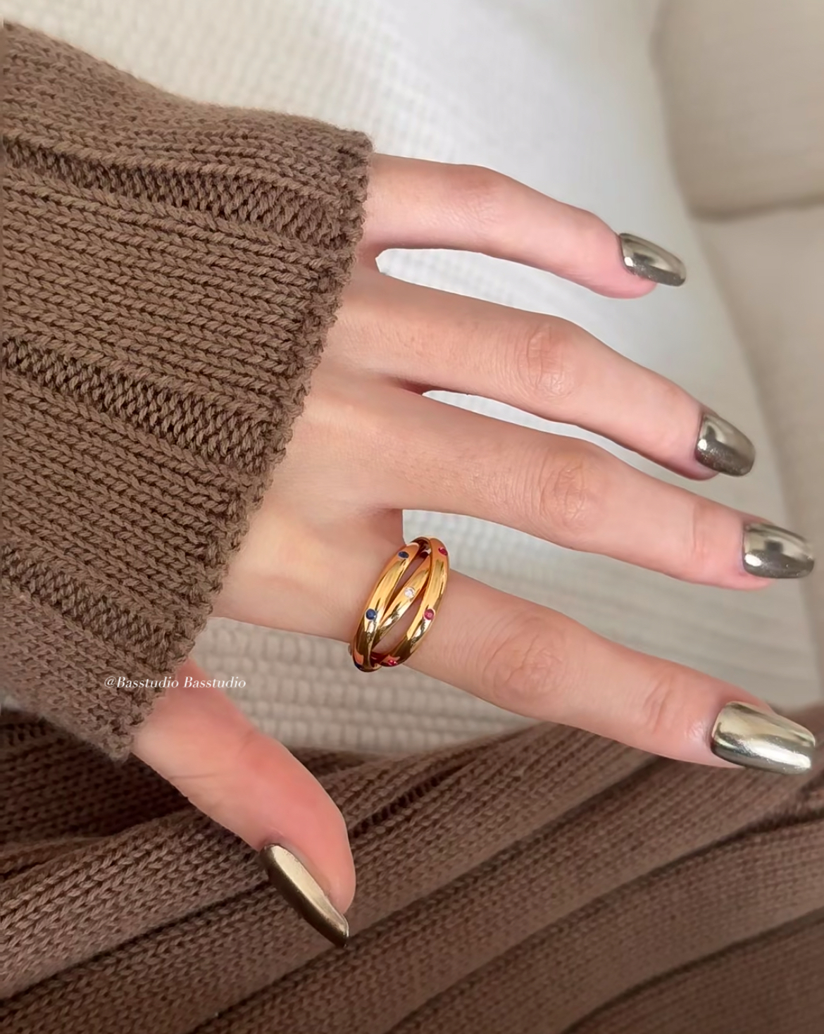 Basstudio芳伶同款中古复古彩色宝石时髦气质戒指女新款小众设计