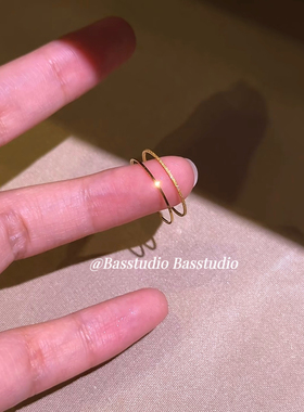 Basstudio韩系叠戴极细闪沙素圈套装钛钢镀18K金不掉色简约百搭女