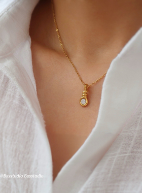 Basstudio 法式绳索打结蛇骨链5A锆石项链精致简约圆形水滴钛钢