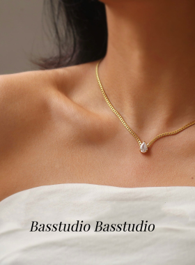 Basstudio欧美博主时髦一颗水滴锆石蛇骨链小众精致高级感项链女