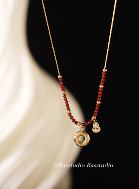 Basstudio 新年款2026福字中国风串珠葫芦喜庆红色项链锁骨链钛钢