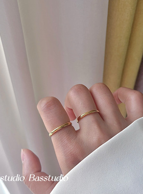 Basstudio 情侣对戒买一送一简约ins不掉色可水洗钛钢素圈戒指女