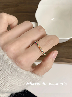 Basstudio 彩钻戒指女韩系小众设计钛钢食指戒叠戴百搭不掉色指环