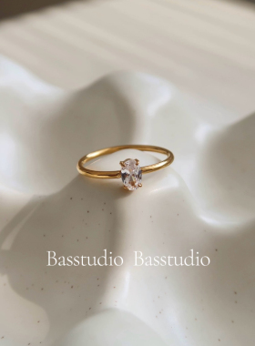 Basstudio不掉色钛钢鸽子蛋求婚戒指小众设计高级感椭圆锆石戒指