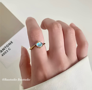 Basstudio韩系月光石戒指女轻奢小众设计百搭钛钢不掉色ins食指戒