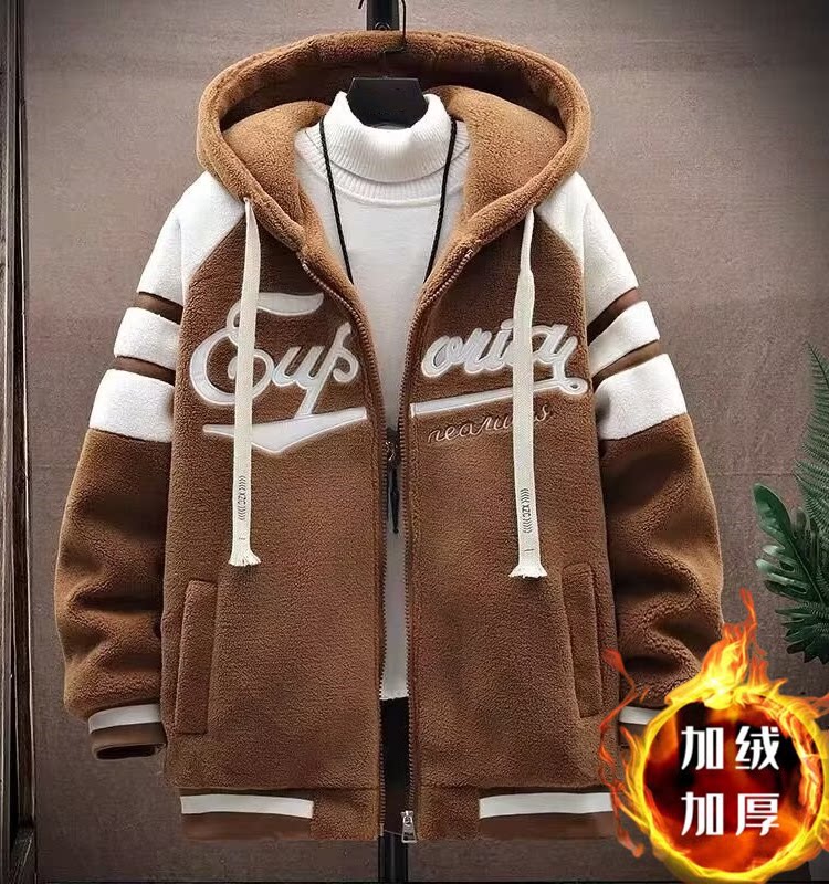 棉服男士冬季新款加厚羊羔绒青少年外套学生韩版潮流保暖连帽棉衣