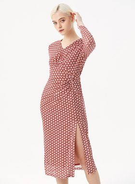 海兰丝奢睿女装连衣裙收腰个性开叉显瘦连衣裙商场同款H232OP85