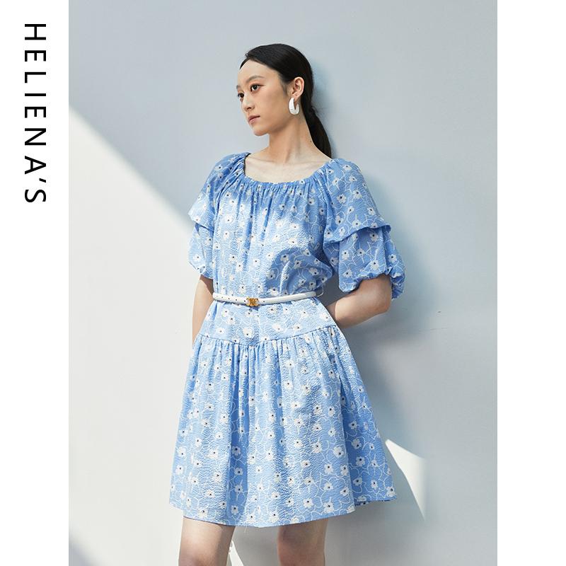 海兰丝方领泡泡袖连衣裙