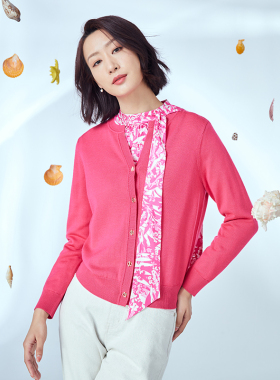 海兰丝红色羊毛V领高级感修身显瘦上衣女秋新款小香风毛针织衫