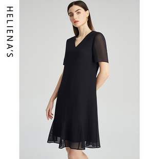 海兰丝新款轻奢优雅圆领直筒气质连衣裙商场同款H型裙子女