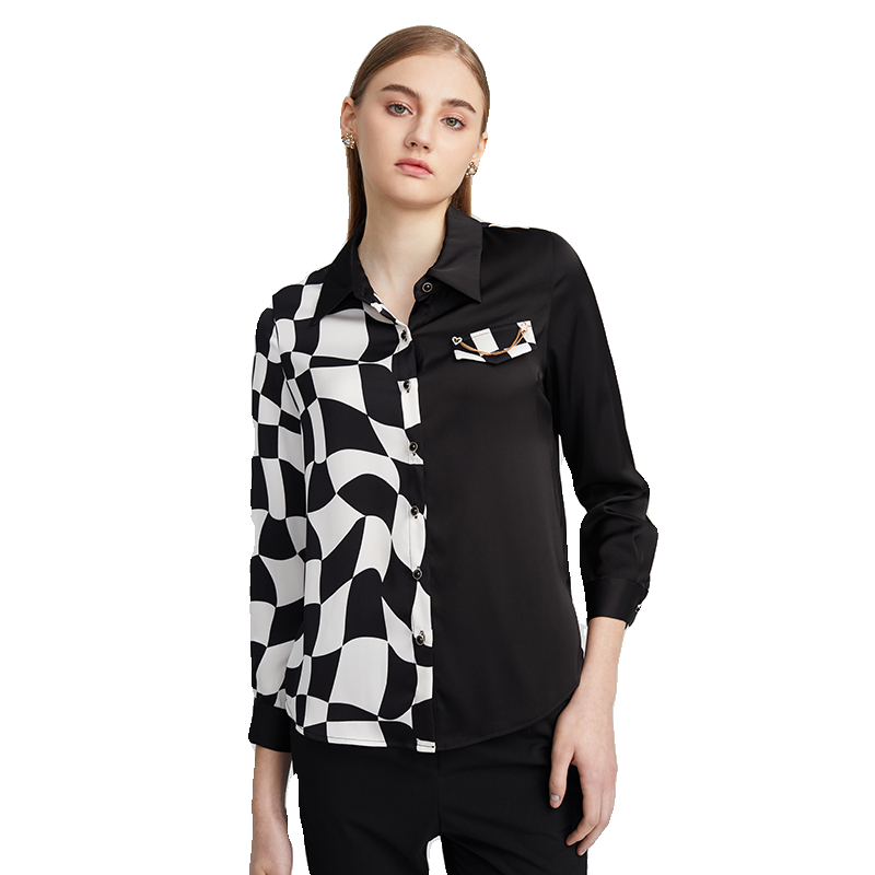 海兰丝衬衫法式工装风立领气质衬衫上衣设计感秋季通勤长袖衬衣