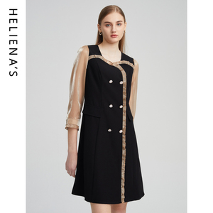 海兰丝连衣裙秋季新款商场同款修身黑色蕾丝裙女通勤裙子高级感