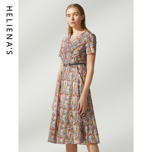海兰丝奢睿女装商场同款连衣裙优雅收腰短袖连衣裙S222OP53