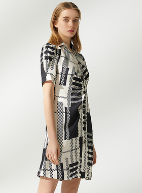 海兰丝奢睿女装商场同款 衬衫连衣裙气质连衣裙印花收腰S222OP01