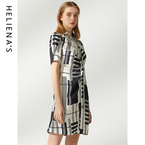 海兰丝奢睿女装商场同款 衬衫连衣裙气质连衣裙印花收腰S222OP01