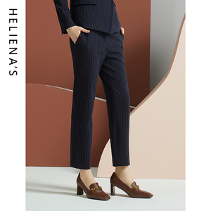 海兰丝法式休闲混色修身显瘦微喇小脚裤 针织长裤子秋季新款西裤