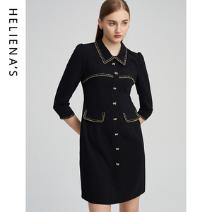 海兰丝优雅连衣裙复古休闲小香风衬衫裙2024年冬季新款长袖连衣裙