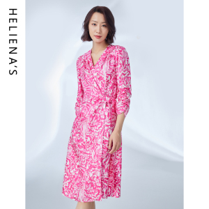 海兰丝连衣裙桑蚕丝印花法式真丝连衣裙秋季新款收腰女裙H231OP01