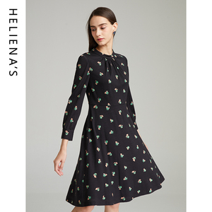 海兰丝春季新款气质修身中长款毛呢打底裙优雅羊毛长袖连衣裙