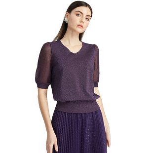 海兰丝官方店商场同款黑色薄款显瘦修身新款针织开衫V领休闲上衣