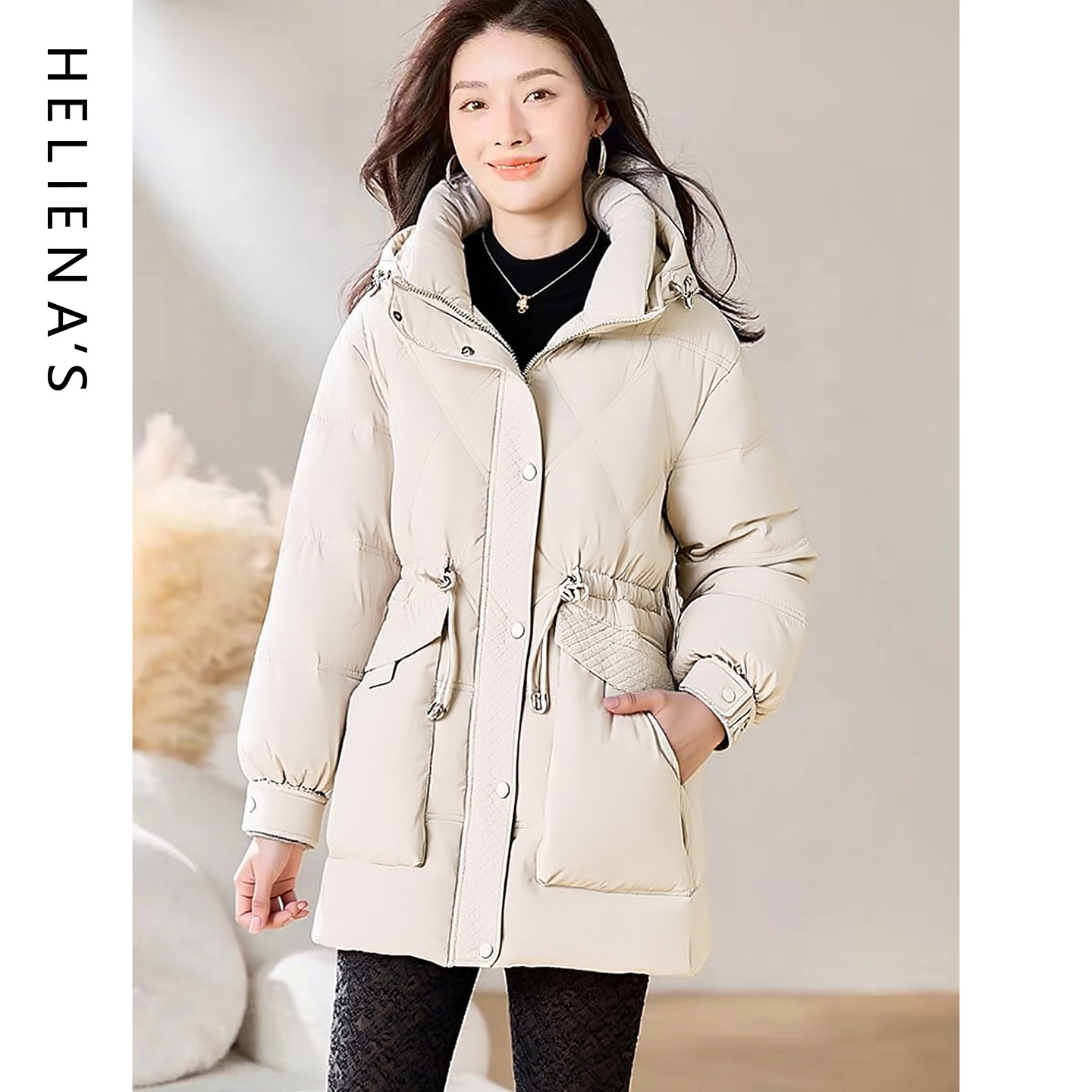 海兰丝高级感中长款羽绒服女2024冬新款小个子时尚洋气收腰外套