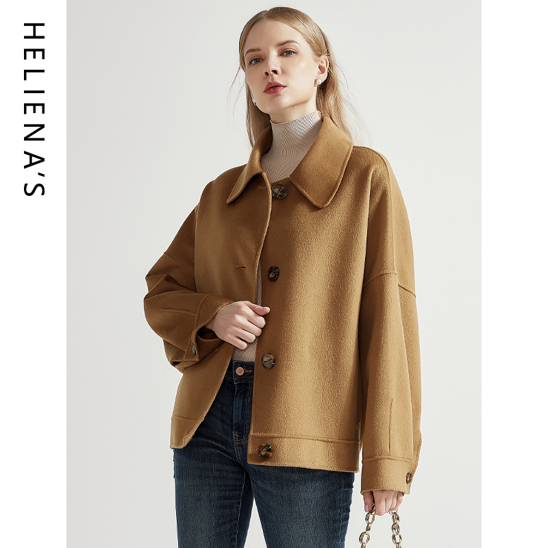 海兰丝秋冬新款大气驼色羊毛上衣