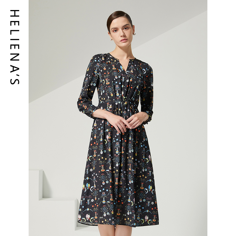 海兰丝小碎花气质连衣裙