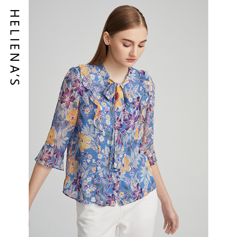 海兰丝气质减龄五分袖雪纺衫