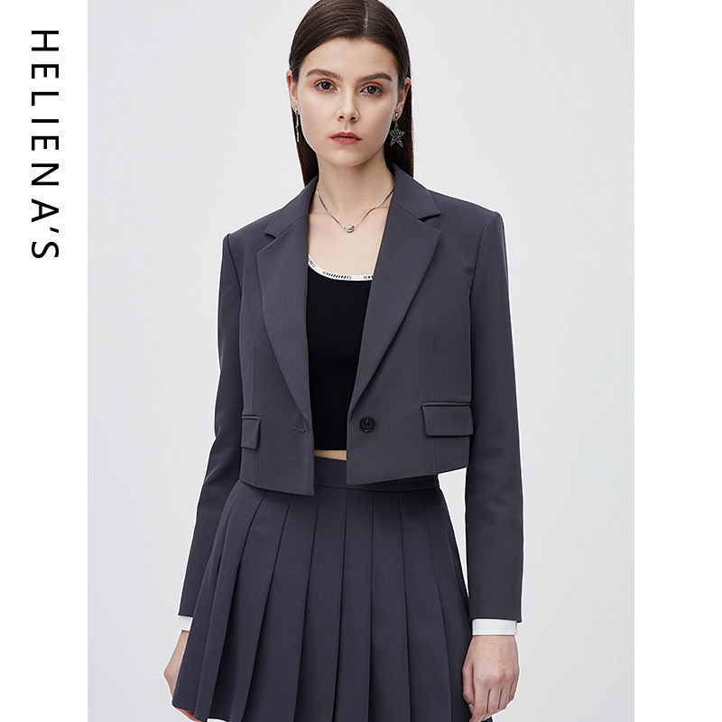 海兰丝简约纯色小个子西装短外套2024春夏新款炸街减龄女百搭上衣