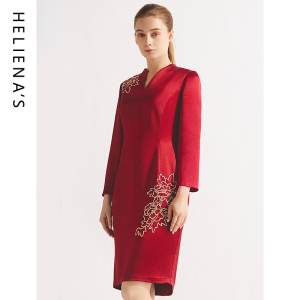 海兰丝法式复古连衣裙 高级感红色绣花礼服连衣裙夏新品连衣裙