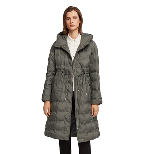 海兰丝冬季新款轻柔哑光暗纹中长款女羽绒服简约通勤保暖外套