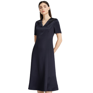 海兰丝2024商场同款连衣裙 轻礼服小黑裙夏季新款气质V领设计感