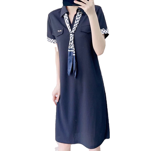 海兰丝女装连衣裙美人裙复古小黑裙双层鬼绉花边领收腰V领连衣裙