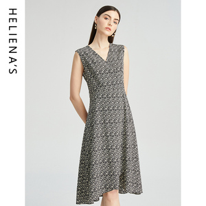 海兰丝2024商场同款桑蚕丝小碎花连衣裙复古花卉季新款V领长裙子