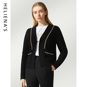 饰小香风羊毛开衫 女春秋新款 修身 海兰丝链条装 大V领短款 上衣外套