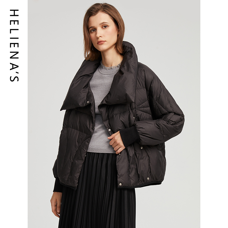 海兰丝大翻领时尚短款鸭绒羽绒服