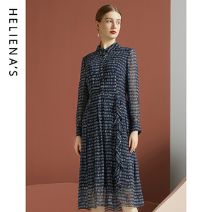 海兰丝桑蚕丝连衣裙商场同款秋季新款收腰显瘦印花连衣裙女