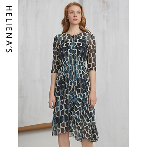 海兰丝奢睿春夏新款商场同款桑蚕丝立体图洋气荷叶下摆气质连衣裙