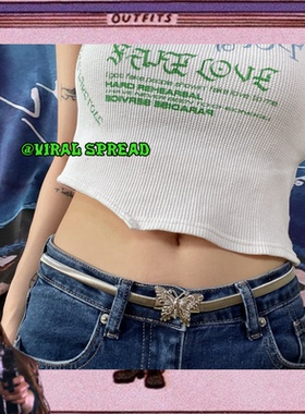 VIRAL SPREAD 包邮90s复古辣妹蝴蝶金属闪闪性感y2k弹力腰带