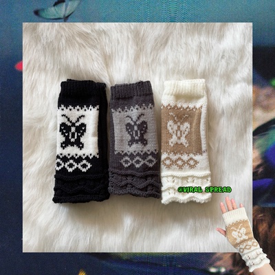 90s辣妹蝴蝶半指针织手套