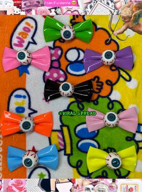 VIRAL SPREAD 日韩原宿y2k彩色眼球蝴蝶结发夹辣妹鸭嘴夹