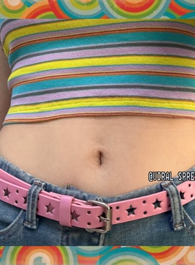 VIRAL SPREAD 夏日撞色y2k复古辣妹五角星爱心镂空闪闪镭射腰带