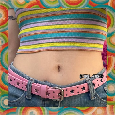 爱心星星镂空pu皮镭射腰带