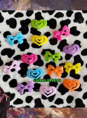 VIRAL SPREAD y2k辣妹复古发夹 爱心波波蝴蝶结土酷可爱怀旧发夹