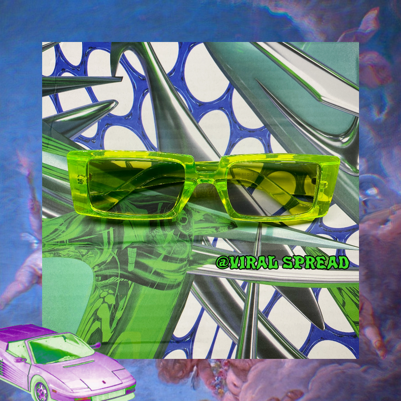 VIRAL SPREAD 夏日土酷超飒荧光绿墨镜方形大框眼镜蹦迪造型 包邮