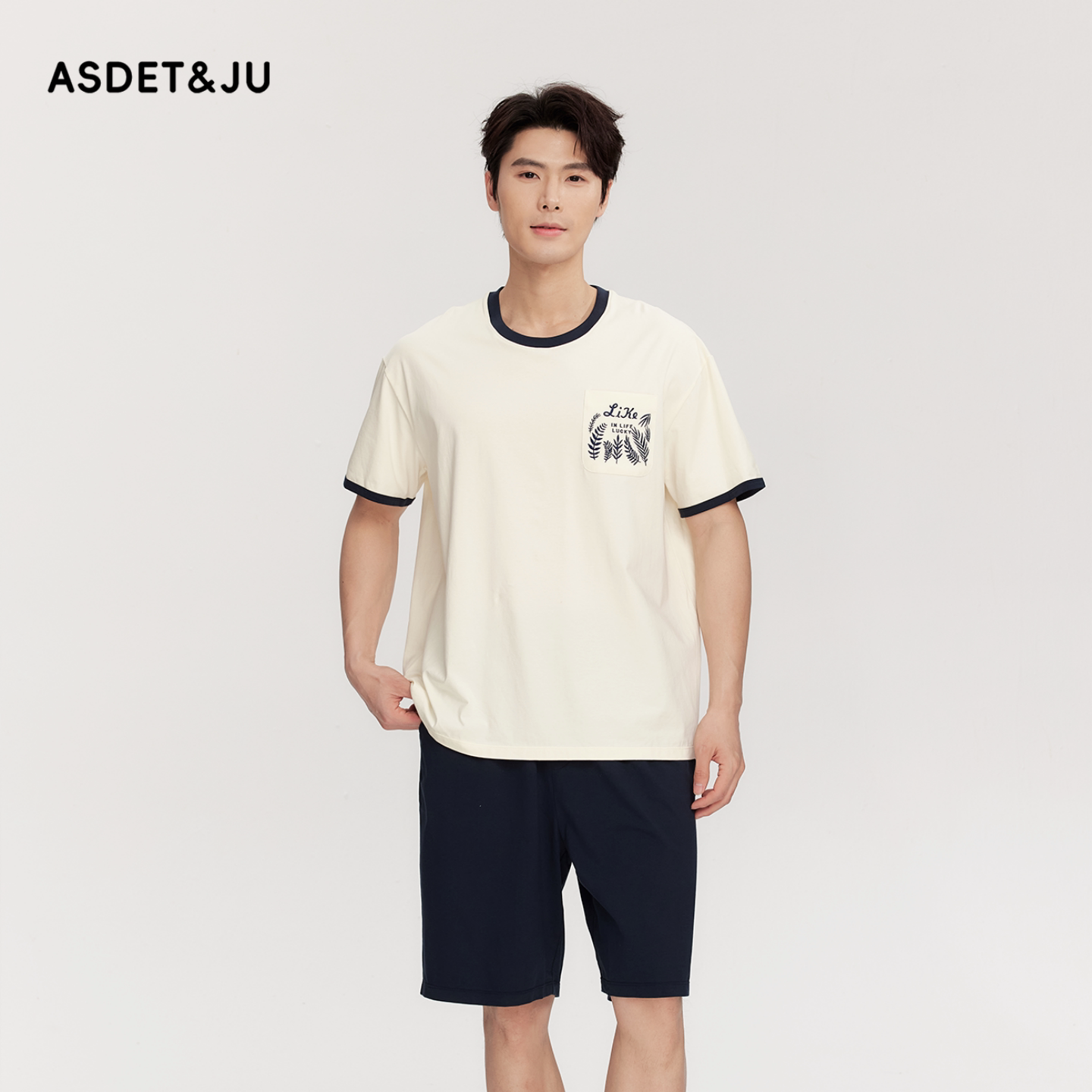 全棉撞色夏季情侣款睡衣家居服套