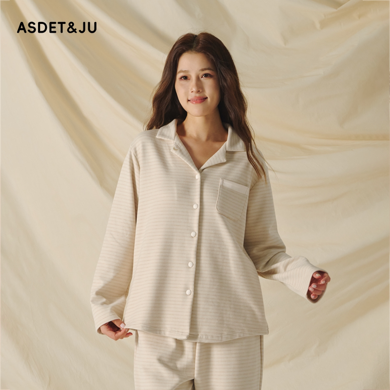 女德绒翻领长袖长裤保暖家居服套