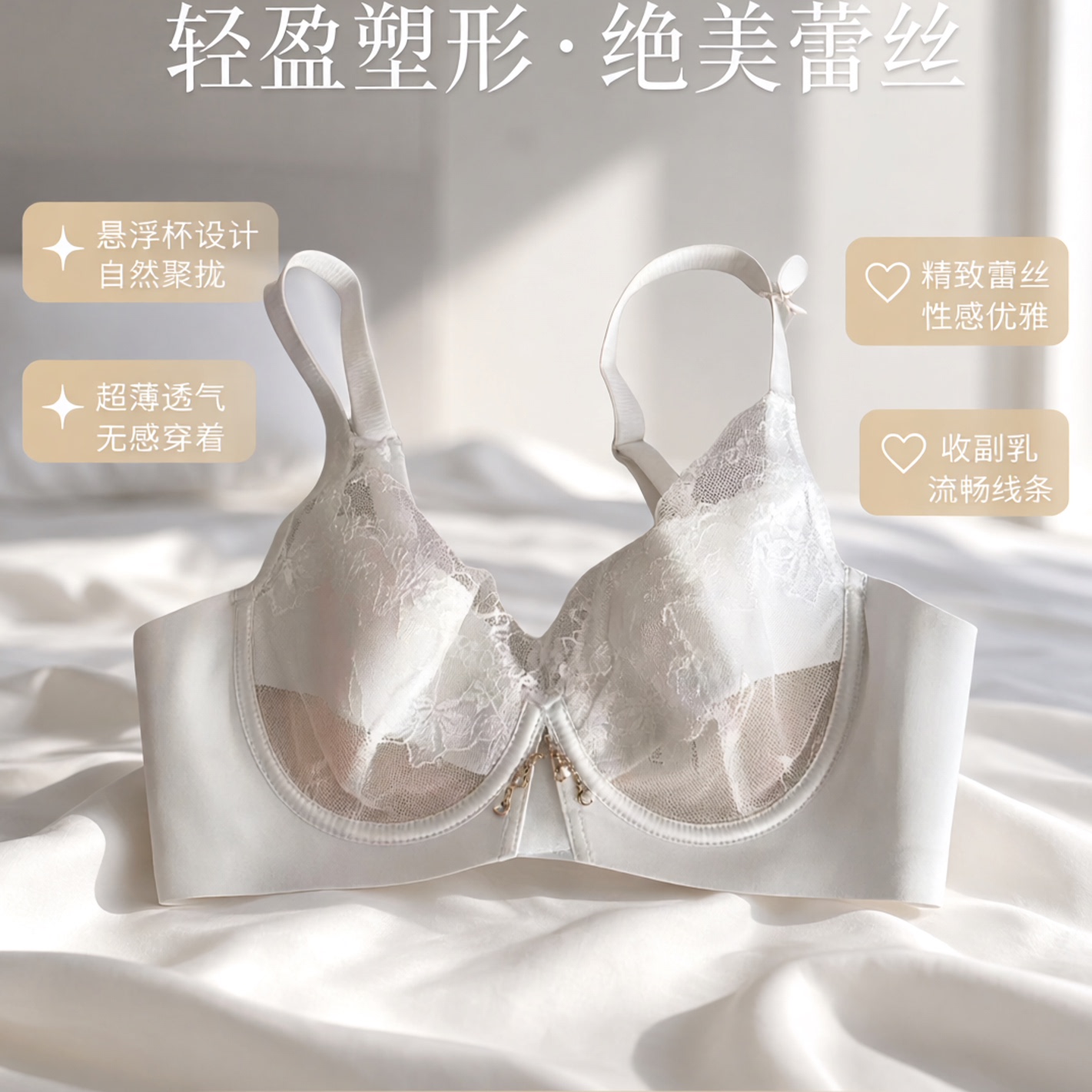 娅茜BC通杯蕾丝性感悬浮杯薄文胸